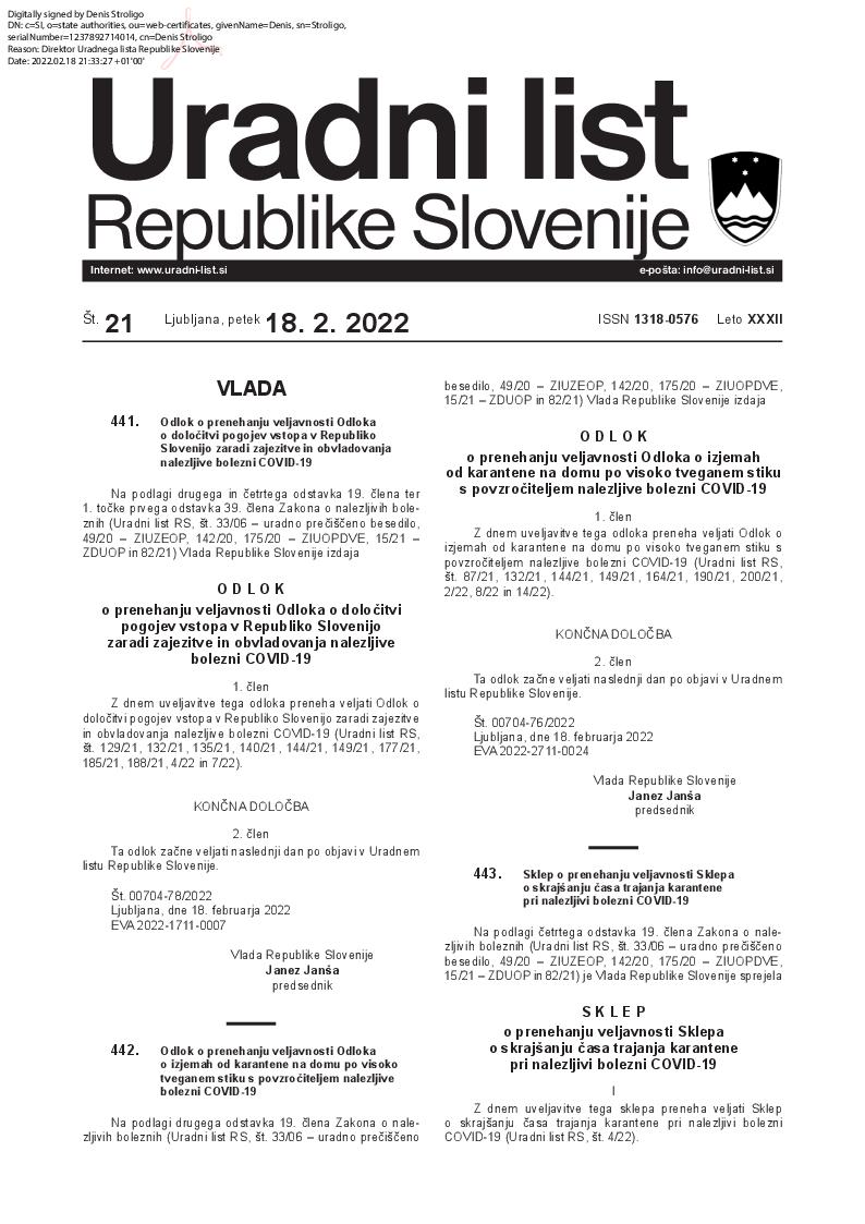 Uradni List Republike Slovenije št. 21/2022 - E-obcina.si